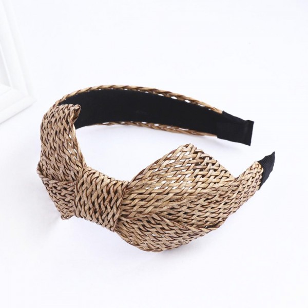 Wholesale lattice Straw Headband Bow Detail One Fits Most