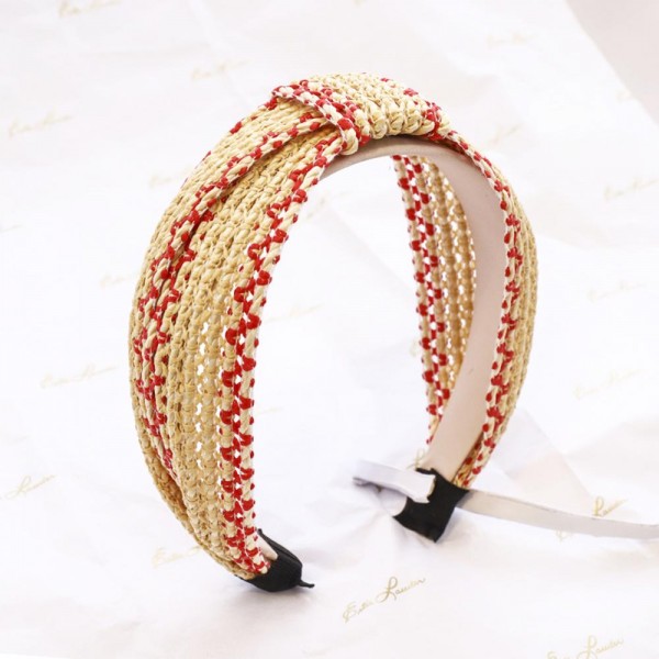 Wholesale two Woven Straw Knotted Headband One Fits Most