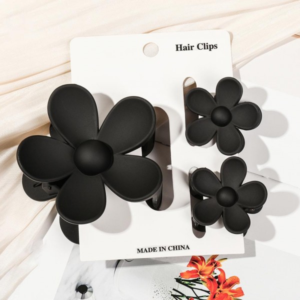 Set Of Three Flower Hair Clips 

- 1 Big, 2 Mini
- Approximately 3" L & 1.5" L
