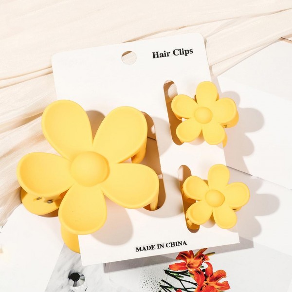 Set Of Three Flower Hair Clips 

- 1 Big, 2 Mini
- Approximately 3" L & 1.5" L