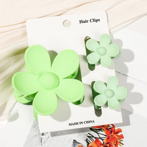 Set Of Three Flower Hair Clips 

- 1 Big, 2 Mini
- Approximately 3" L & 1.5" L