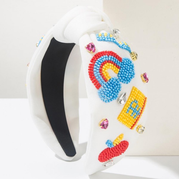 Knotted Headband Featuring Seed Beaded School Designs 

- One Size Fits Most 