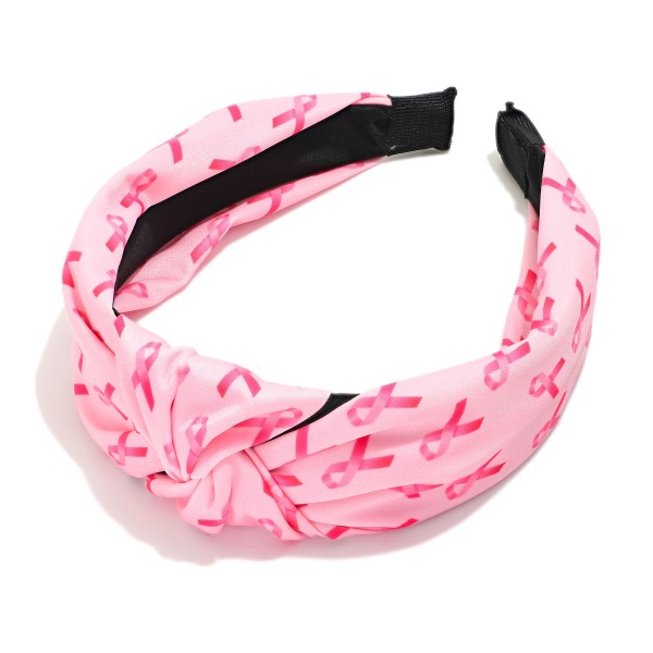 Wholesale breast Cancer Awareness Pink Ribbon Print Knotted Headband One Fits Mo