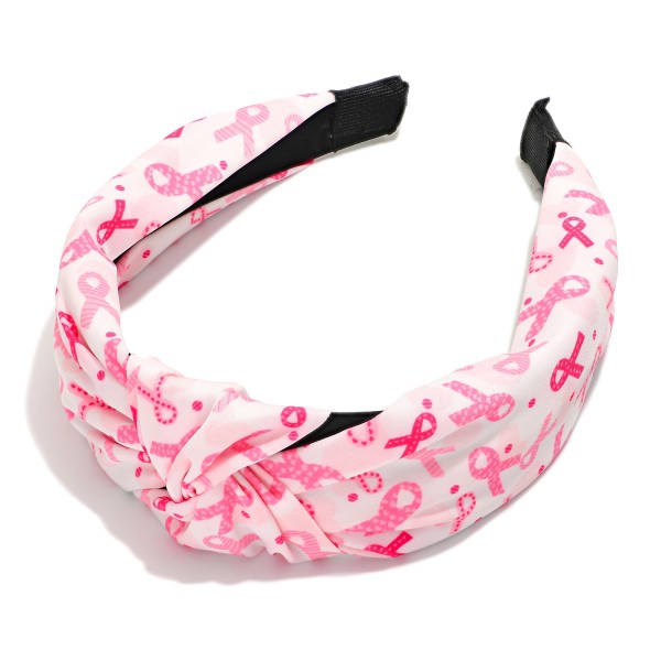 Wholesale breast Cancer Awareness Pink Ribbon Print Knotted Headband One Fits Mo