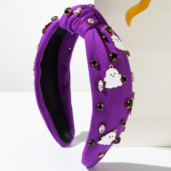 Enamel Ghost & Rhinestone Studded Knotted Headband 

- One Size Fits Most 