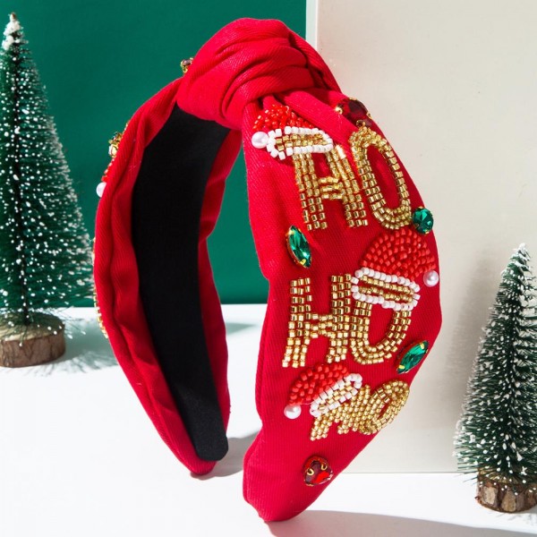 "HO HO HO" Seed Beaded Knotted Headband

- One Size Fits Most