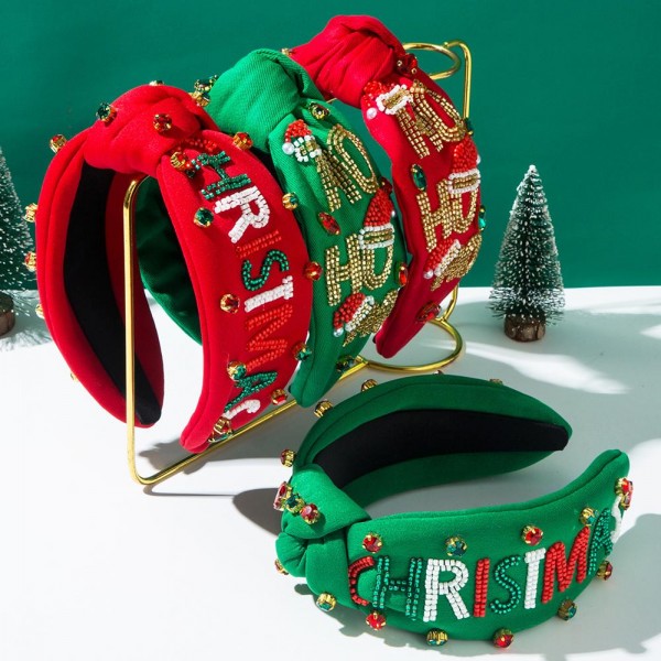 "HO HO HO" Seed Beaded Knotted Headband

- One Size Fits Most
