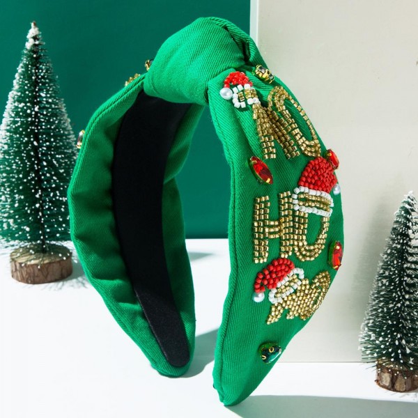 "HO HO HO" Seed Beaded Knotted Headband

- One Size Fits Most