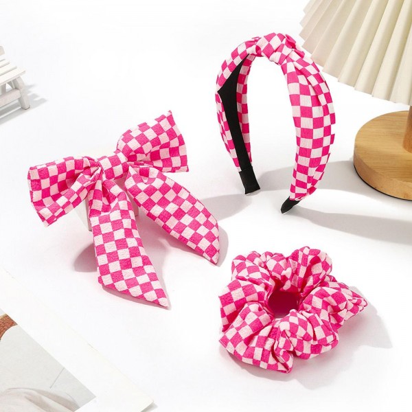 Checker Headband, Bow, & Scrunchie Set 

- One Size Fits Most 
