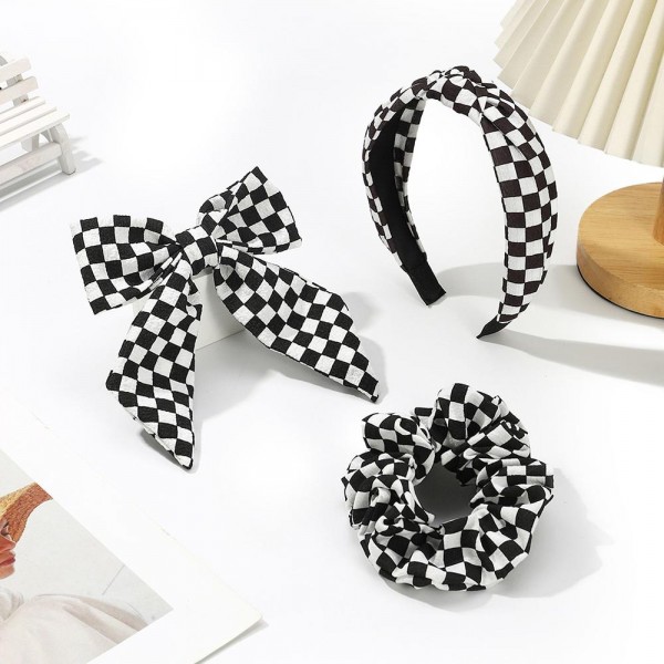 Checker Headband, Bow, & Scrunchie Set 

- One Size Fits Most 