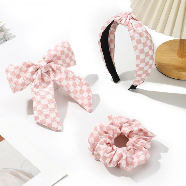 Checker Headband, Bow, & Scrunchie Set 

- One Size Fits Most 