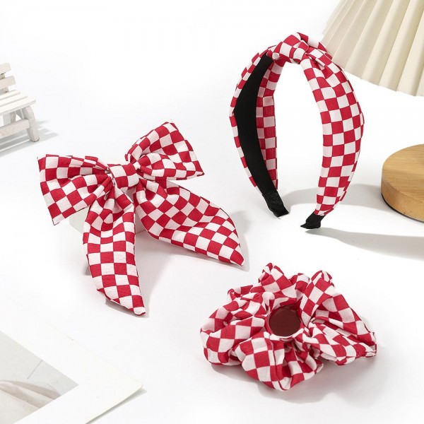 Checker Headband, Bow, & Scrunchie Set 

- One Size Fits Most 