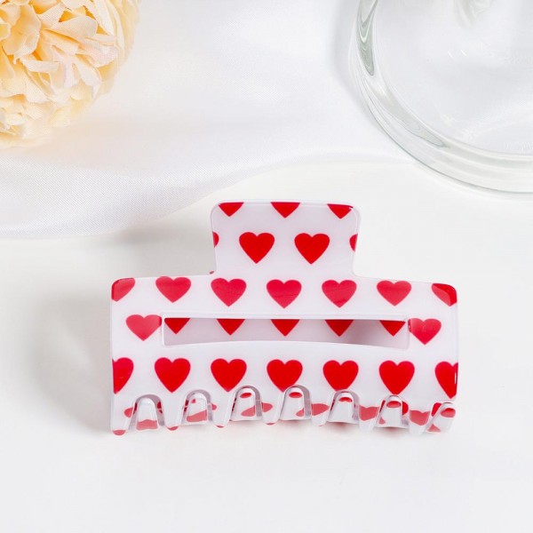 Hearts Printed Acetate Claw Hair Clip 

- Approximately 3.25" L
