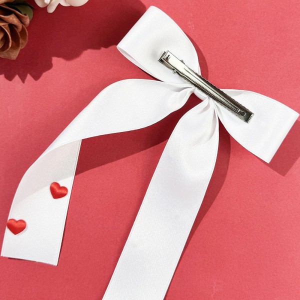Satin Hair Bow With Heart Details - Approximately 7" L view 5