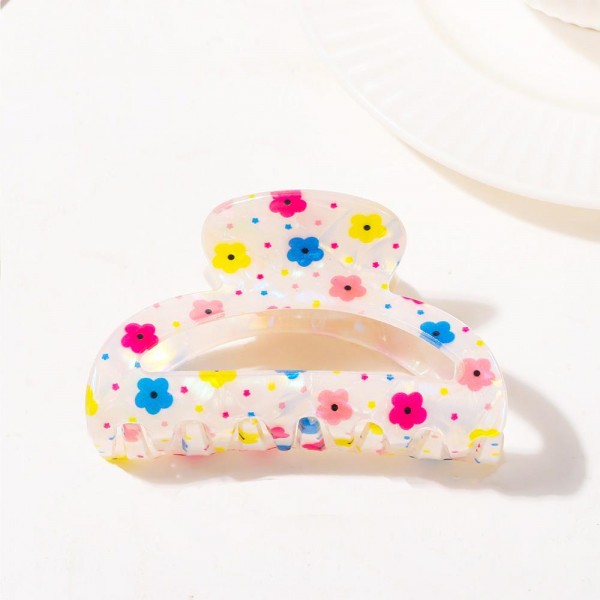 Iridescent Acetate Printed Flowers Claw Hair Clip

- Approximately 3.5" L   