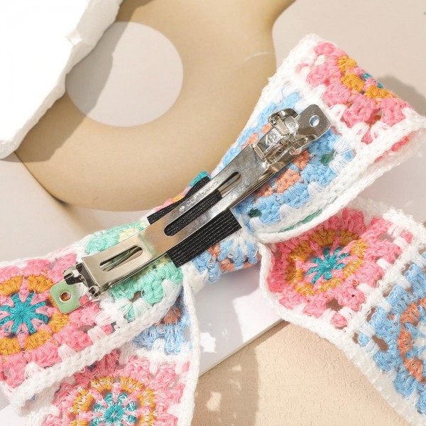 Crochet Granny Square Clip In Hair Bow - Approximately 7" L view 5