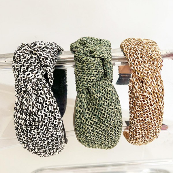 Two Tone Woven Raffia  Knotted Headband 

- One Size Fits Most 