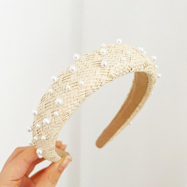 Woven Raffia & Pearl Headband 

- One Size Fits Most 