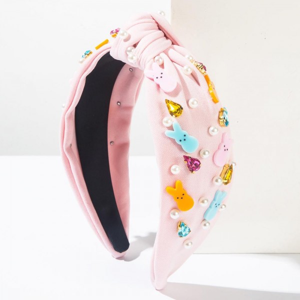 Enamel Easter Bunny & Rhinestone Knotted Headband 

- One Size 