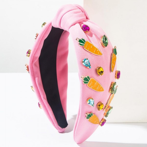 Enamel Easter Carrot & Rhinestone Knotted Headband 

- One Size 