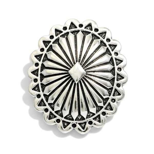Oval Metal Tone Filigree Western Scarf Clip 

- Approximately 1.5" D 