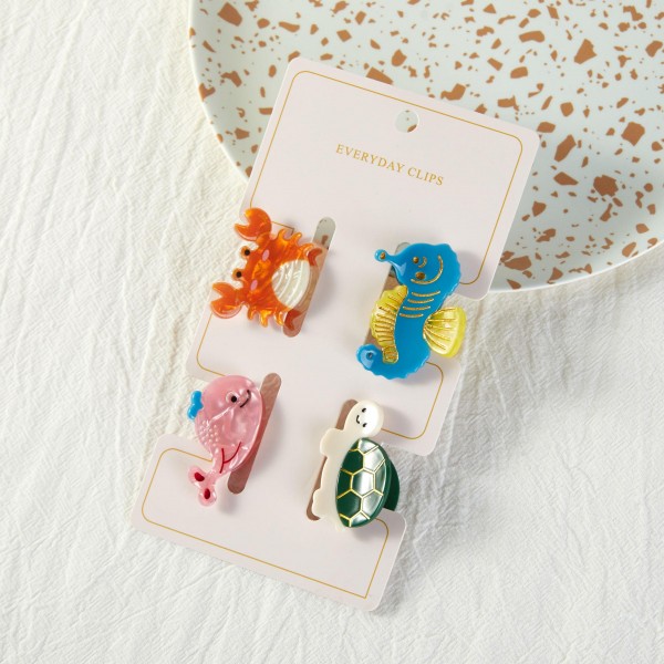 Set Of Four Sea Animal Acetate Claw Hair Clip

- Approximately 1" L