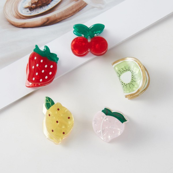 Set Of Five Fruit Acetate Claw Hair Clips 

- Approximately 1.25" L