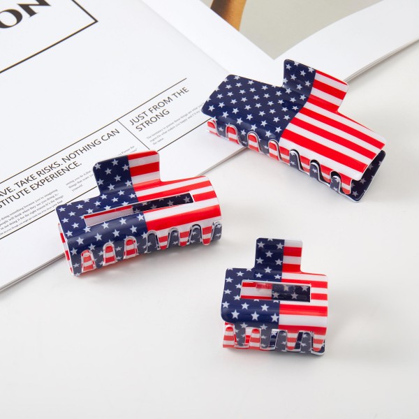 Set Of Three Americana Print Hair Clips 

- Approximately 2" - 4" L 