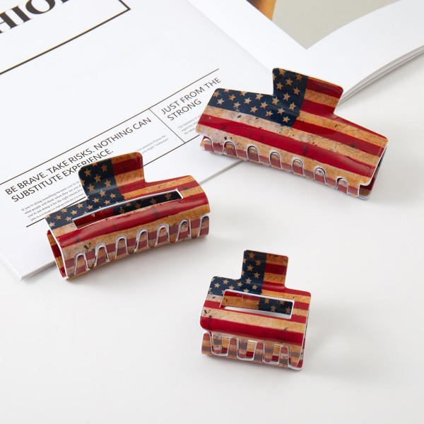 Set Of Three Americana Print Hair Clips 

- Approximately 2" - 4" L 