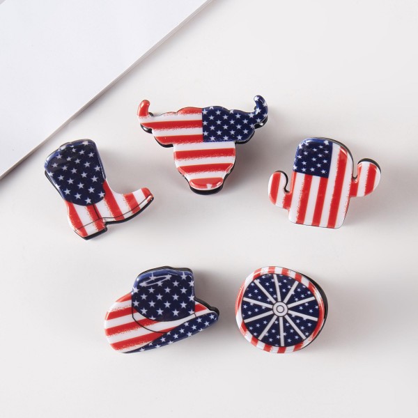 Set Of Five Mini Americana Claw Hair Clips 

- Gift Box Included 
- Approximately 1" L