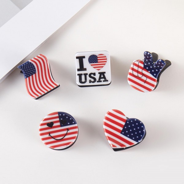 Set Of Five Americana Acetate Claw Hair Clips 

- Gift Box Included 
- Approximately 1" L