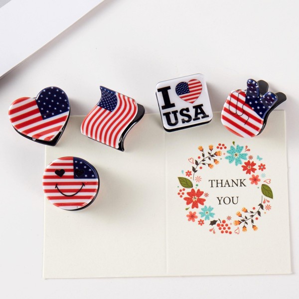 Set Of Five Americana Acetate Claw Hair Clips - Gift Box Included - Approximately 1" L view 5