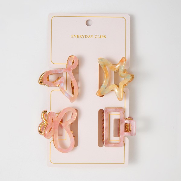 Set Of Four Acetate & Metal Claw Hair Clips

- Approximately 1.25" L