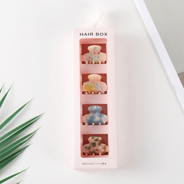 Set Of Four Marbled Acetate Claw Hair Clips 

- Gift Box Included 
- Approximately 1" L