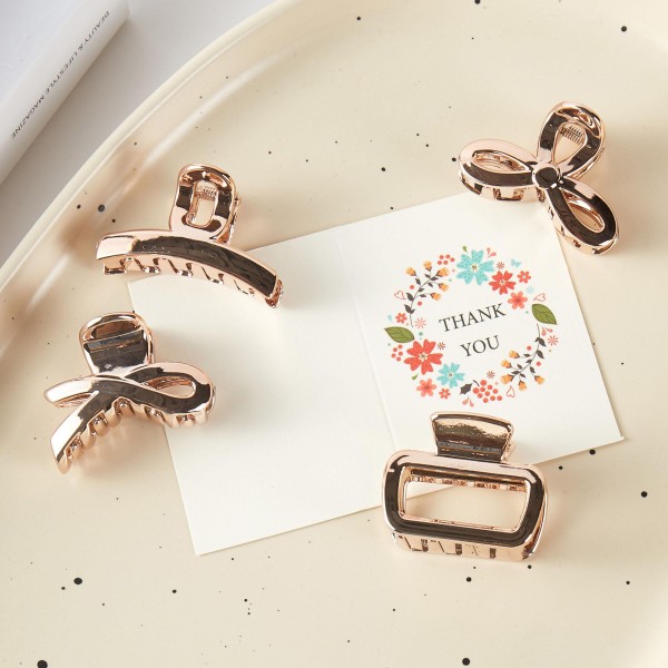 Set Of Four Metallic Claw Hair Clips - Gift Box Included - Approximately 1.75" L view 5
