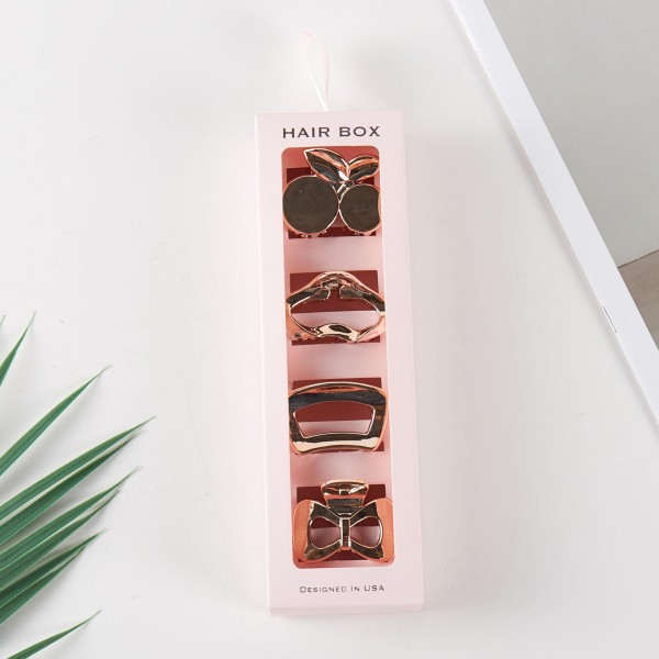 Set Of Four Metallic Claw Hair Clips 

- Gift Box Included 
- Approximately 1.75" L