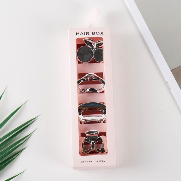 Set Of Four Metallic Claw Hair Clips 

- Gift Box Included 
- Approximately 1.75" L
