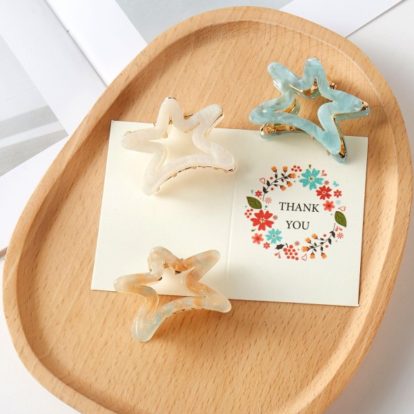 Set Of Three Marbled Acetate Star Claw Hair Clips - Gift Box Included - Approximately 1.25" L view 5