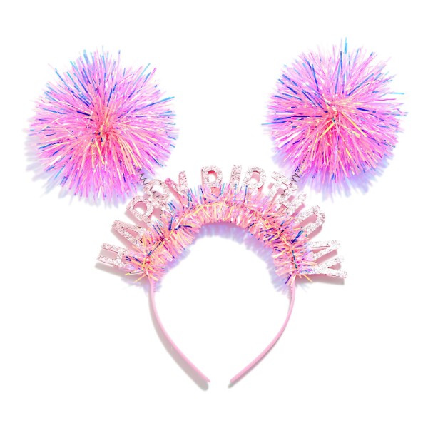 Glitter "Happy Birthday" & Double Pom Headband 

- One Size Fits Most 