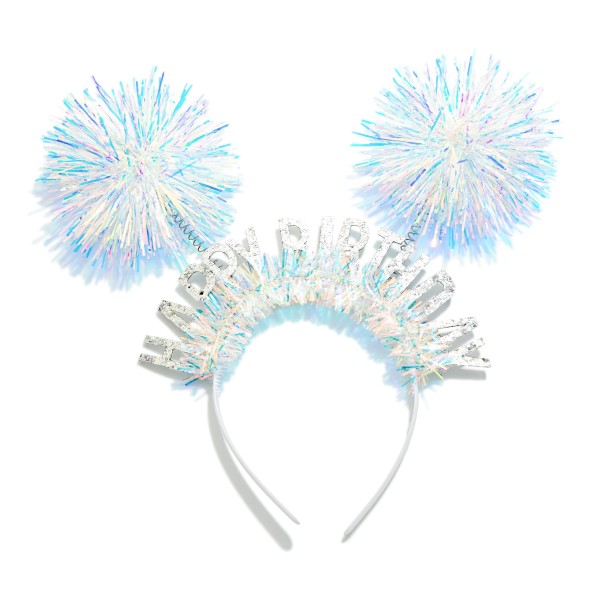 Glitter "Happy Birthday" & Double Pom Headband 

- One Size Fits Most 