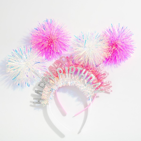 Glitter "Happy Birthday" & Double Pom Headband 

- One Size Fits Most 