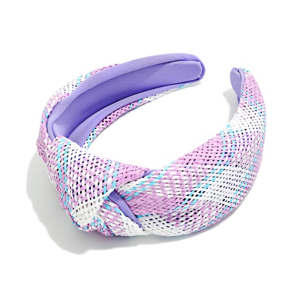 Plaid Woven Raffia Knotted Headband 

- One Size Fits Most 