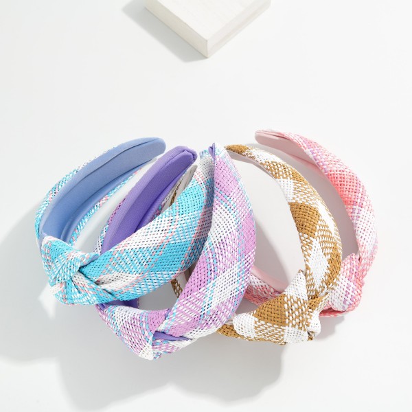 Plaid Woven Raffia Knotted Headband 

- One Size Fits Most 