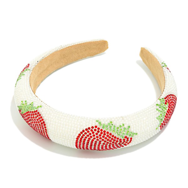Pearl & Rhinestone Studded Strawberry Padded Headband 

- One Size Fits Most 