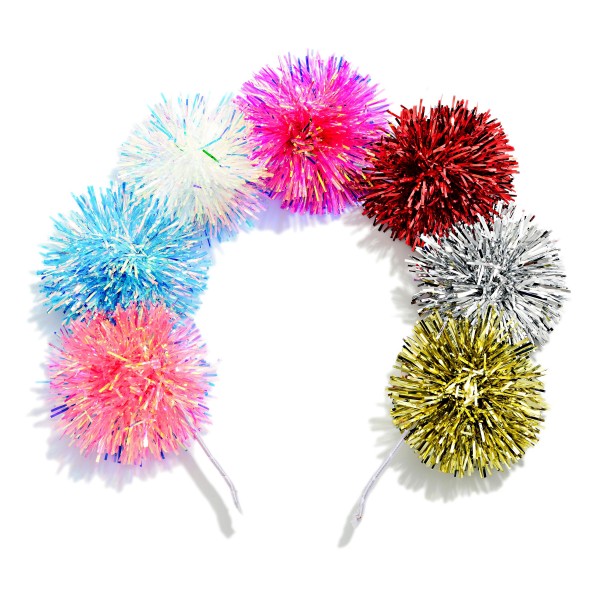 Multi Color Glitter Pom Headband 

- One Size Fits Most 