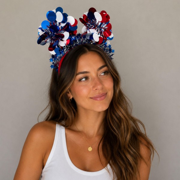 Felt Headband With Springs & Americana Poms 

- One Size Fits Most 