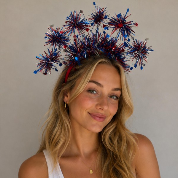 Felt Headband With Springs & Americana Poms 

- One Size Fits Most 