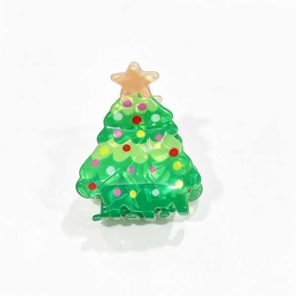 Marbled Acetate Christmas Tree Claw Hair Clip 

- Approximately 2" L