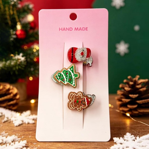 Set Of Three Mini Glitter Christmas Claw Hair Clips 

- Approximately .75" L