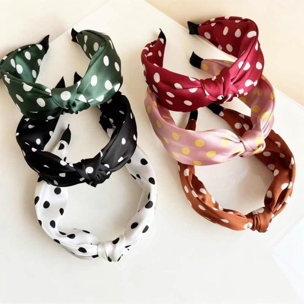 Silky Polka Dot Knotted Headband

- One Size Fits Most